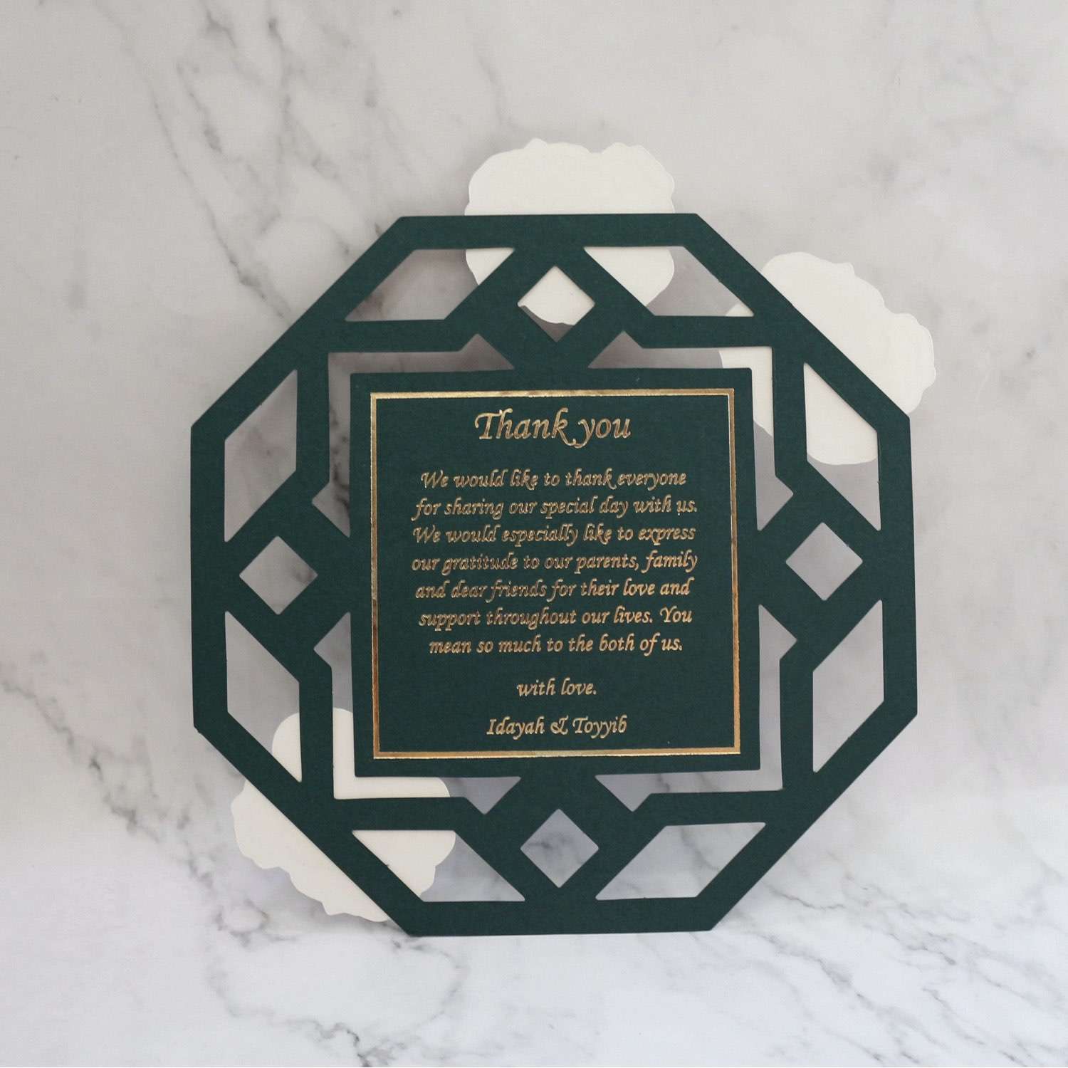 Olive Green Thank You Card Foil Printing Customized Laser Cut Paper 